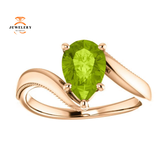 14KT GOLD 1.50 CTW PEAR SHAPE PERIDOT RING - Image 3
