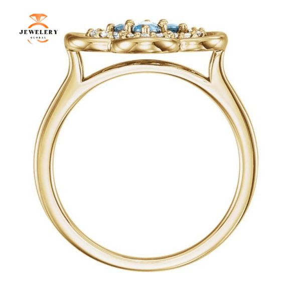 14KT GOLD 0.24 CTW AQUAMARINE & 0.10 CTW DIAMOND CLOVER RING - Image 6