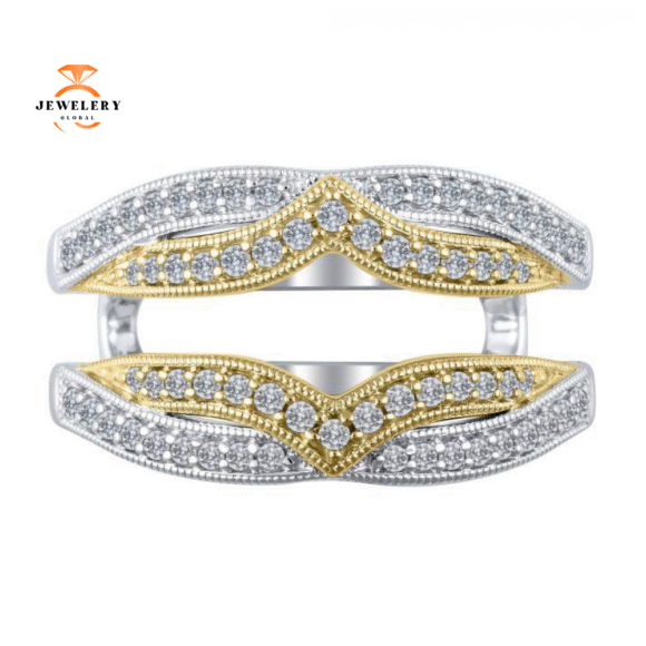 14KT GOLD 3/8 CTW DIAMOND 2 ROW MILGRAIN INSERT BAND - Image 3