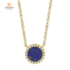 14KT GOLD .33 CT LAPIS AND 0.04 CTW DIAMOND NECKLACE