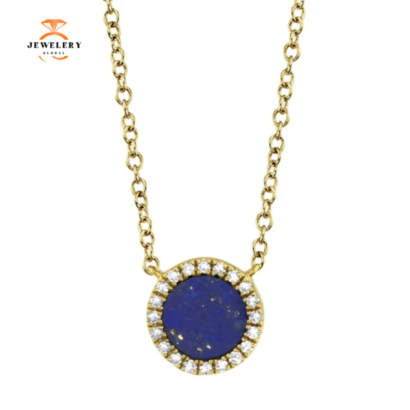 14KT GOLD .33 CT LAPIS AND 0.04 CTW DIAMOND NECKLACE