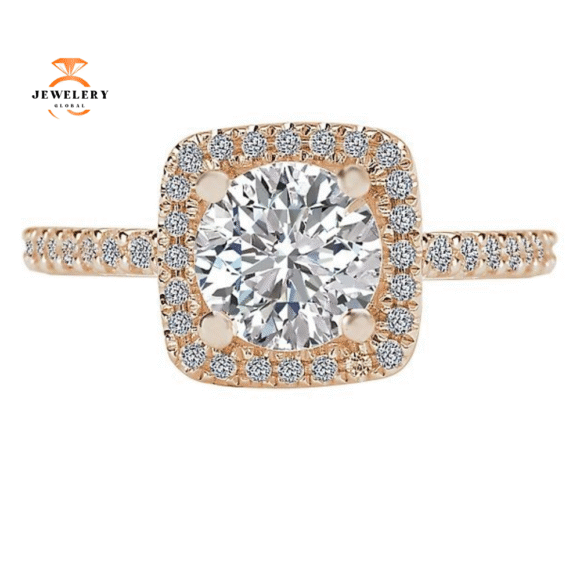 14KT ROSE GOLD 1.25 CTW ROUND CUT DIAMOND SQUARE HALO RING - Image 2