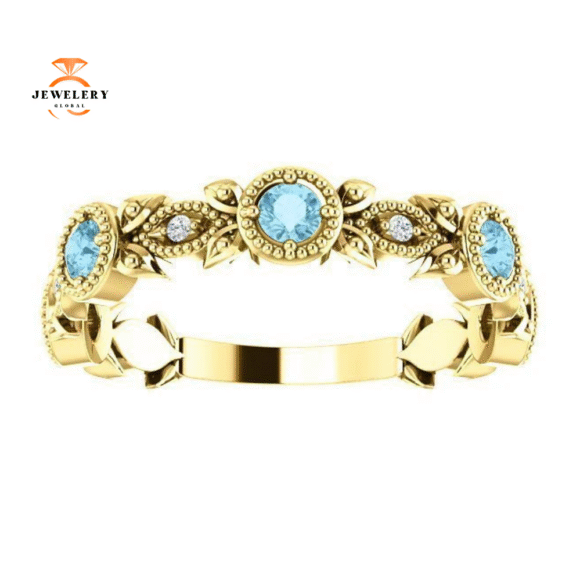 14KT GOLD 0.30 CTW AQUAMARINE & 0.03 CTW DIAMOND LEAF RING - Image 11