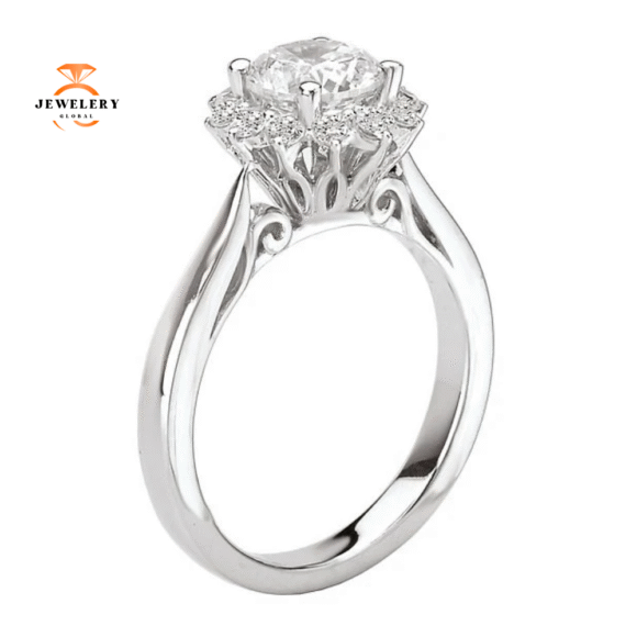 14KT GOLD 1/3 CTW DIAMOND FLOWER HALO MOUNTING FOR 1 CT ROUND - Image 2