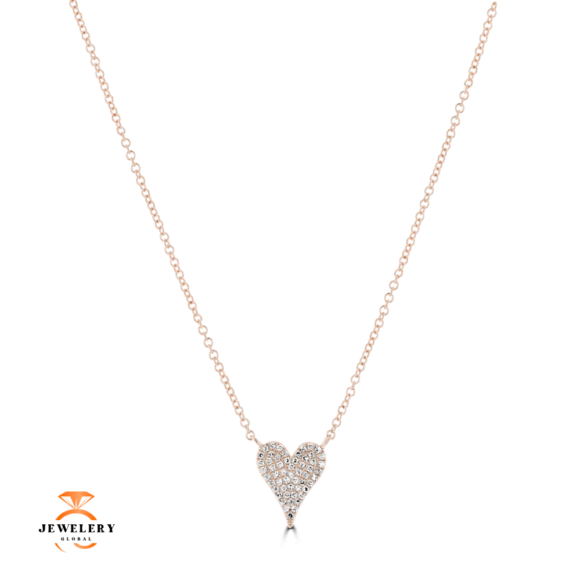 14KT GOLD 0.11 CTW DIAMOND PAVE HEART NECKLACE - Image 3