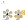 14KT GOLD .05 CTW BLUE SAPPHIRE & .24 CTW DIAMOND FLOWER EARRINGS