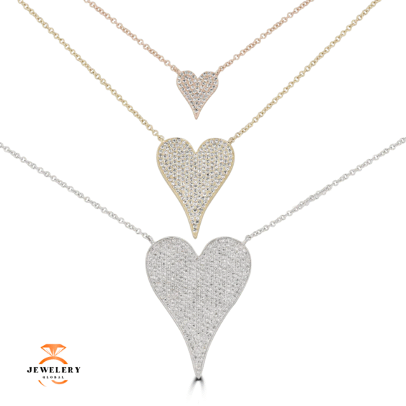 14KT GOLD 0.11 CTW DIAMOND PAVE HEART NECKLACE - Image 4
