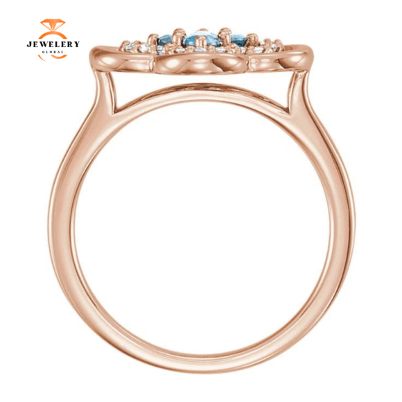 14KT GOLD 0.24 CTW AQUAMARINE & 0.10 CTW DIAMOND CLOVER RING - Image 4