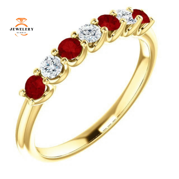 14KT GOLD 0.36 CTW RUBY & 0.18 CTW DIAMOND 7 STONE BAND - Image 7
