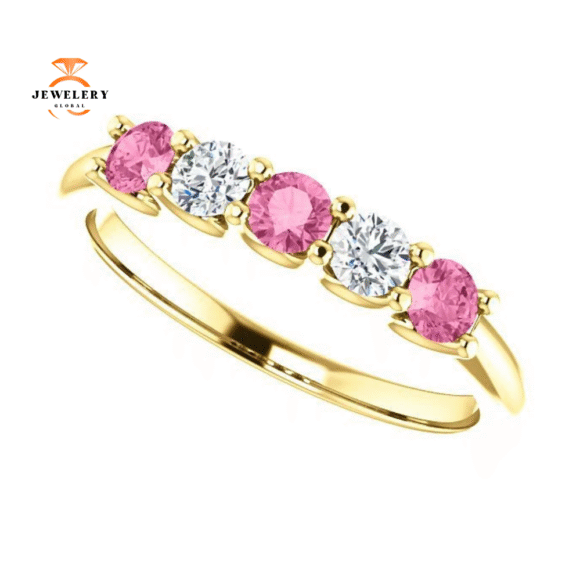 14KT GOLD 0.50 CTW PINK SAPPHIRE & 0.20 CTW DIAMOND 5 STONE BAND - Image 12