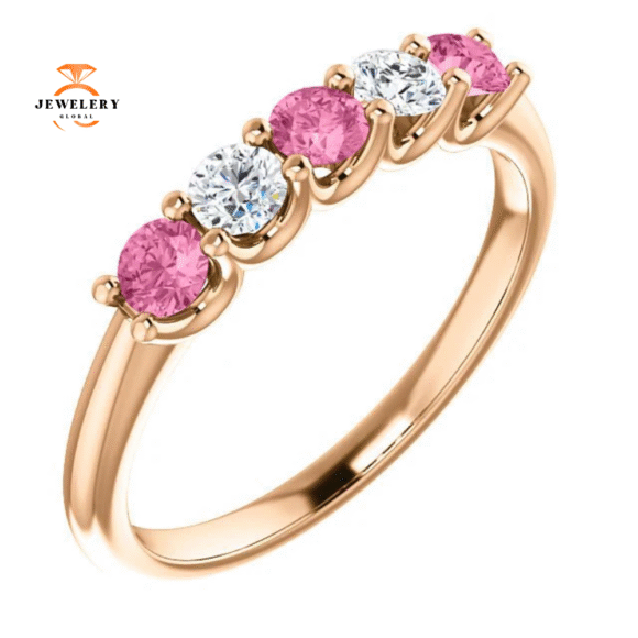 14KT GOLD 0.50 CTW PINK SAPPHIRE & 0.20 CTW DIAMOND 5 STONE BAND - Image 11