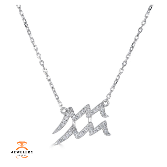 14KT GOLD 0.12 CARAT ROUND DIAMOND AQUARIUS NECKLACE- 2 COLORS
