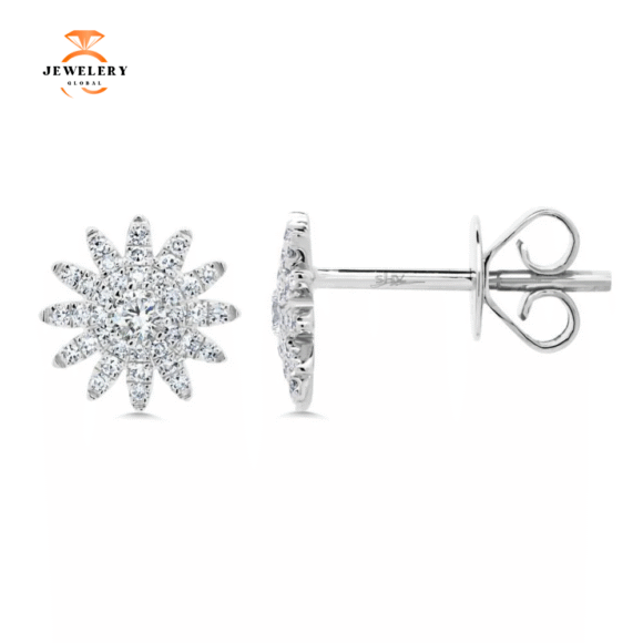 14KT GOLD 0.24 CTW DIAMOND STARBURST STUD EARRINGS - Image 2