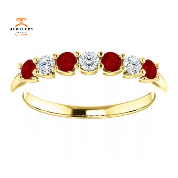 14KT GOLD 0.36 CTW RUBY & 0.18 CTW DIAMOND 7 STONE BAND - Image 9