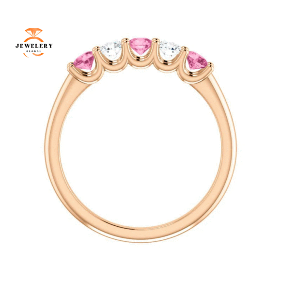 14KT GOLD 0.50 CTW PINK SAPPHIRE & 0.20 CTW DIAMOND 5 STONE BAND - Image 8