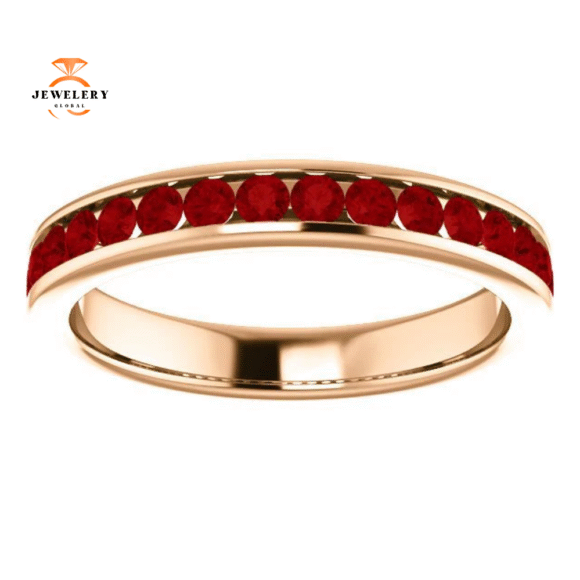 14KT GOLD 0.64 CTW ROUND RUBY CHANNEL-SET BAND - Image 9