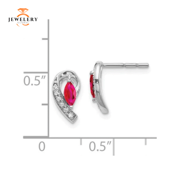 14KT GOLD .05 CTW DIAMOND & 0.33 CTW MARQUISE RUBY EARRINGS - Image 4