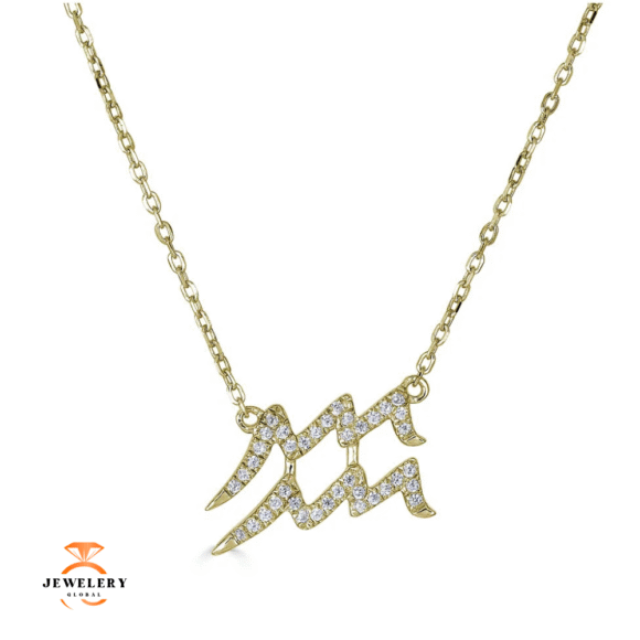 14KT GOLD 0.12 CARAT ROUND DIAMOND AQUARIUS NECKLACE- 2 COLORS - Image 2