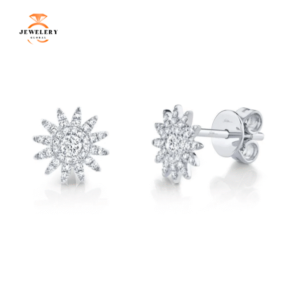 14KT GOLD 0.24 CTW DIAMOND STARBURST STUD EARRINGS