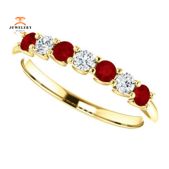 14KT GOLD 0.36 CTW RUBY & 0.18 CTW DIAMOND 7 STONE BAND - Image 11