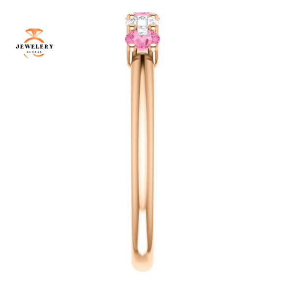 14KT GOLD 0.50 CTW PINK SAPPHIRE & 0.20 CTW DIAMOND 5 STONE BAND - Image 10
