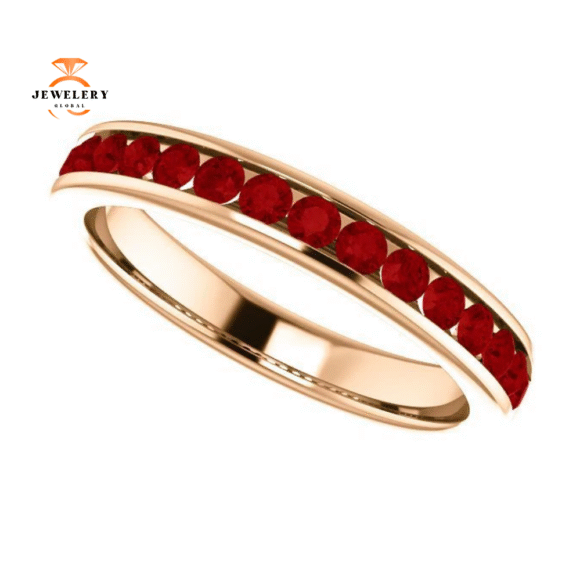 14KT GOLD 0.64 CTW ROUND RUBY CHANNEL-SET BAND - Image 8