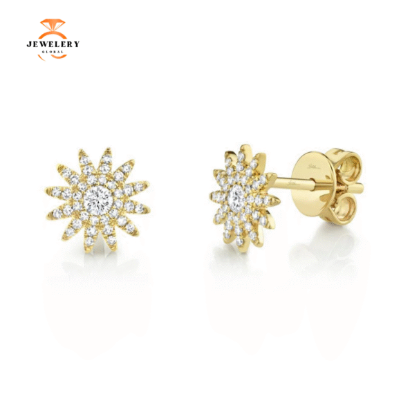 14KT GOLD 0.24 CTW DIAMOND STARBURST STUD EARRINGS - Image 5