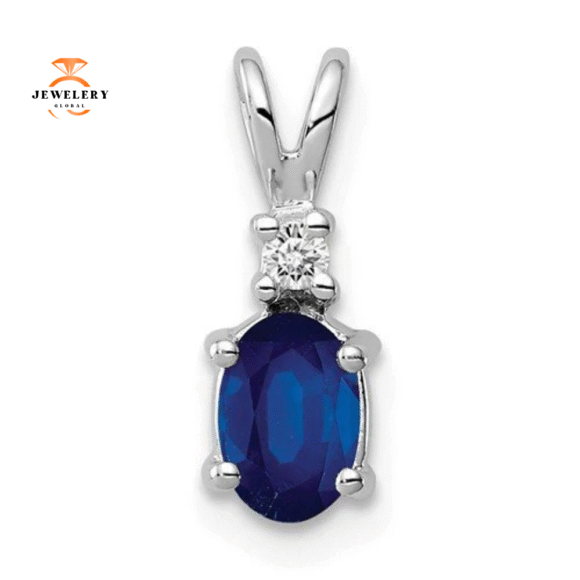 14KT GOLD 0.65 CT OVAL BLUE SAPPHIRE & 0.02 CTW DIAMOND PENDANT