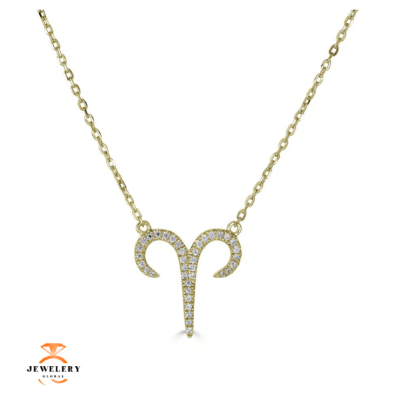 14KT GOLD 0.12 CARAT ROUND DIAMOND ARIES NECKLACE- 2 COLORS - Image 2