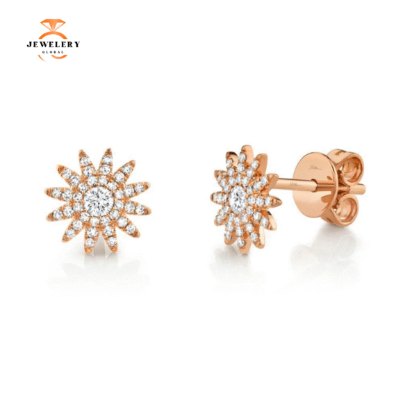 14KT GOLD 0.24 CTW DIAMOND STARBURST STUD EARRINGS - Image 3