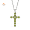 14KT GOLD 0.50 CTW ROUND PERIDOT CROSS NECKLACE