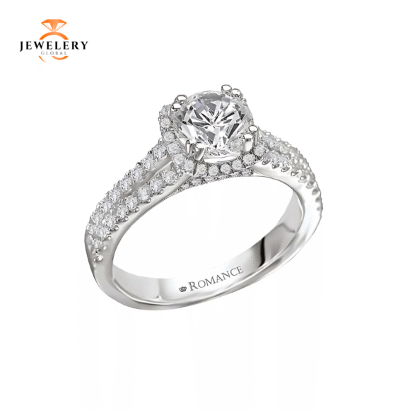 14KT 1/2 CTW Diamond Split V Shank Halo Setting For 1.50 CT Round - Image 2