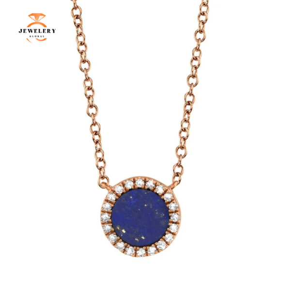14KT GOLD .33 CT LAPIS AND 0.04 CTW DIAMOND NECKLACE - Image 3