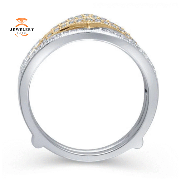 14KT GOLD 3/8 CTW DIAMOND 2 ROW MILGRAIN INSERT BAND - Image 4