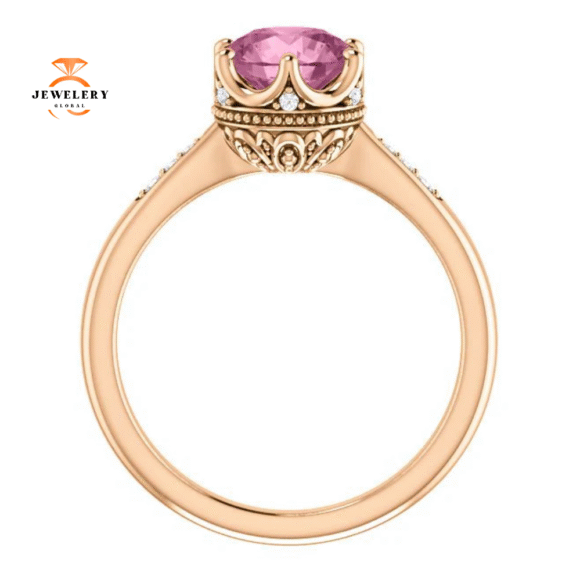 14KT GOLD BABY PINK PASSION TOPAZ & .06 CTW DIAMOND ACCENT RING - Image 2