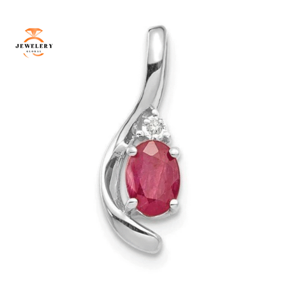 14KT GOLD DIAMOND AND OVAL RUBY PENDANT