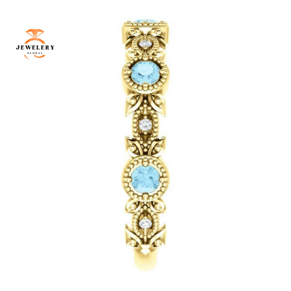 14KT GOLD 0.30 CTW AQUAMARINE & 0.03 CTW DIAMOND LEAF RING - Image 12
