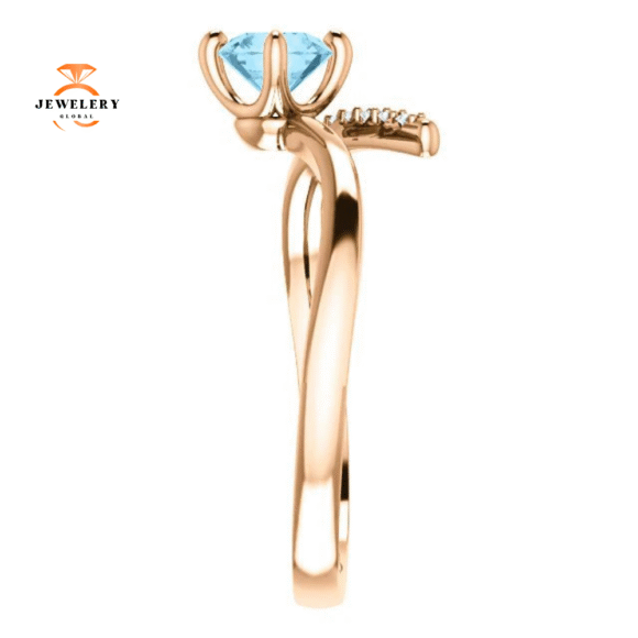 14KT GOLD 0.40 CT AQUAMARINE & 0.10 CTW DIAMOND BYPASS RING - Image 4