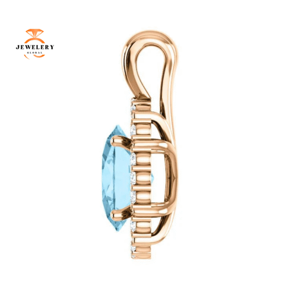 14KT GOLD 1.70 CT AQUAMARINE & .17 CTW DIAMOND OVAL HALO PENDANT - Image 9