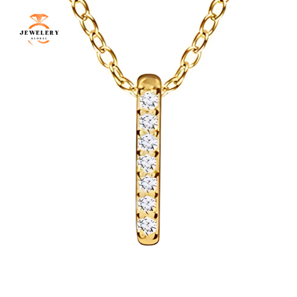 14KT GOLD .05 CTW DIAMOND BAR NECKLACE - Image 3