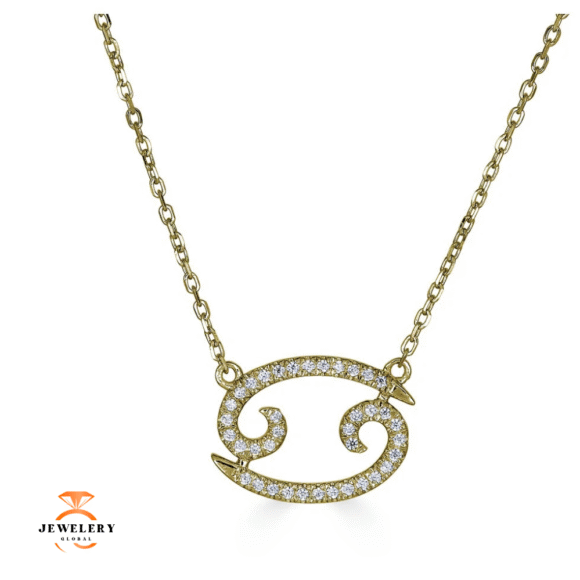 14KT GOLD 0.12 CARAT ROUND DIAMOND CANCER NECKLACE- 2 COLORS - Image 2