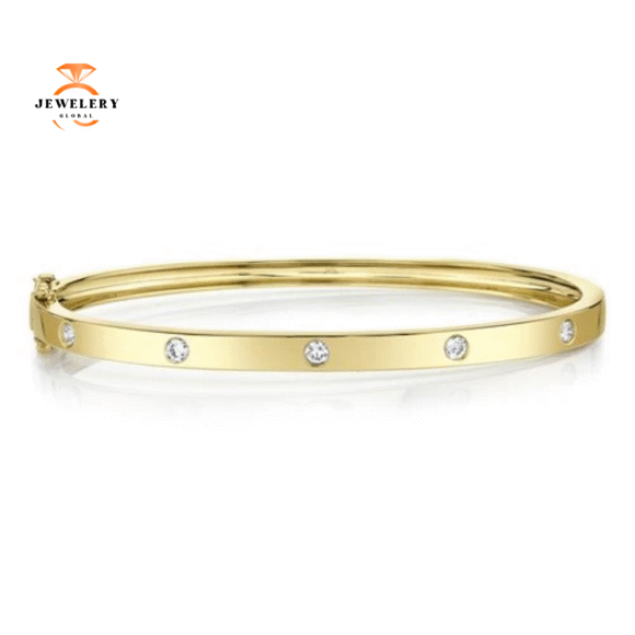 14KT GOLD 0.38 CTW DIAMOND FLUSH SET 5 STONE BANGLE BRACELET - Image 5