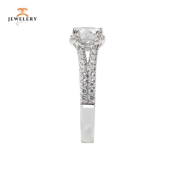 14KT 1/2 CTW Diamond Split V Shank Halo Setting For 1.50 CT Round - Image 3