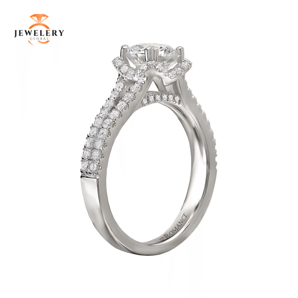 14KT 1/2 CTW Diamond Split V Shank Halo Setting For 1.50 CT Round - Image 4