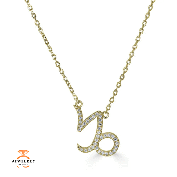 14KT GOLD 0.12 CARAT ROUND DIAMOND CAPRICORN NECKLACE- 2 COLORS