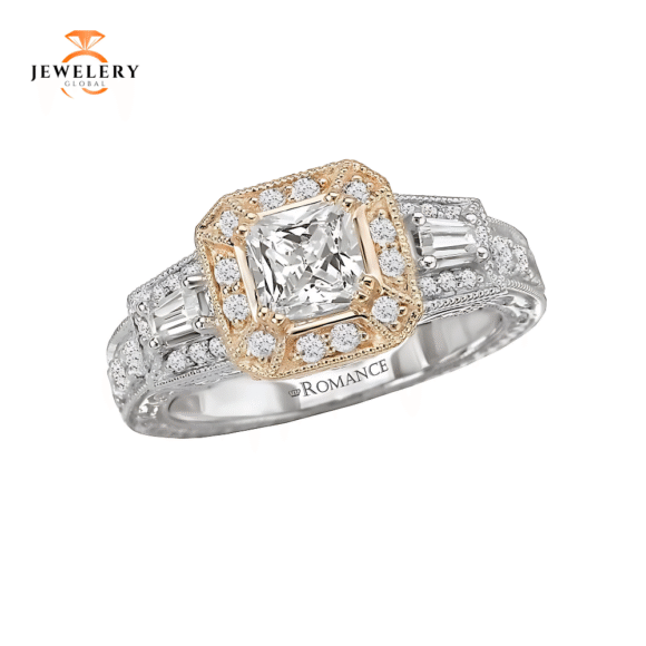 14KT 1/2 CTW DIAMOND SQUARE HALO VINTAGE SETTING FOR 1 CT PRINCESS