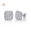 14KT GOLD 1.10 CTW DIAMOND PAVE CUSHION STUD EARRINGS