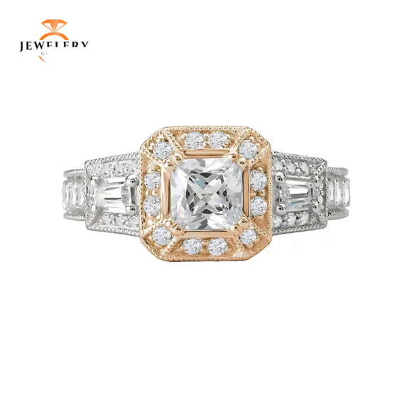 14KT 1/2 CTW DIAMOND SQUARE HALO VINTAGE SETTING FOR 1 CT PRINCESS - Image 2