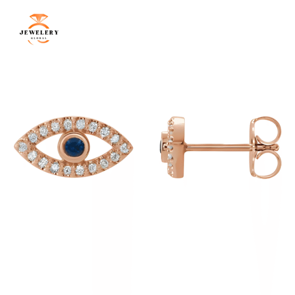 14KT GOLD .06 CTW SAPPHIRE AND .18 CTW DIAMOND EVIL EYE EARRINGS