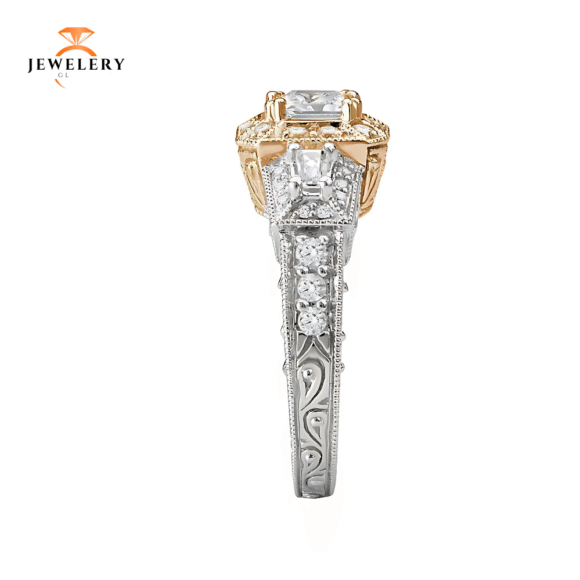 14KT 1/2 CTW DIAMOND SQUARE HALO VINTAGE SETTING FOR 1 CT PRINCESS - Image 3